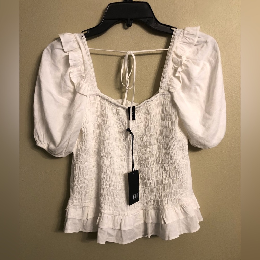 New Kut from the Kloth Linen Puff Sleeve Top Women’s Small